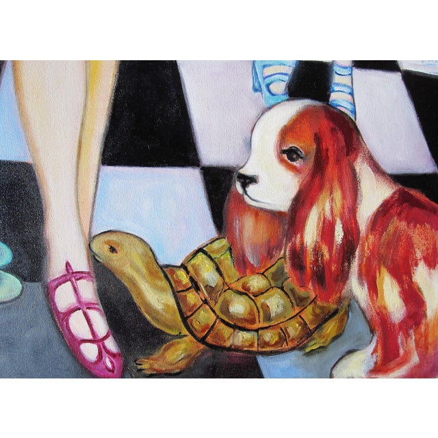 Pop Art Wallflowers by Zoa Ace | Oil on Canvas Painting of figures dancing with women and animals For Sale - Image 3 of 4