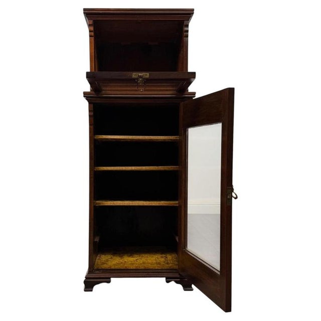 Antique English Walnut Narrow Display Cabinet, 1800s For Sale - Image 6 of 12