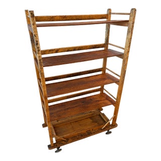 Early 20th Century Rolling Industrial Factory Shoe Rack Display From Massachusetts For Sale