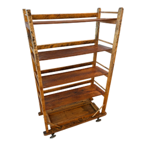 Early 20th Century Rolling Industrial Factory Shoe Rack Display From Massachusetts