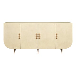 Matthew Izzo Home Deluca Faux Parchment Four Door Buffet With Brass and Stone Hardware For Sale