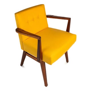 Rare Restored Mid-Century Modern Model C-108 Armchair in Walnut & Canary Yellow Fabric Attributed to Jens Risom for Jens Risom Design, Usa, C. 1950s For Sale