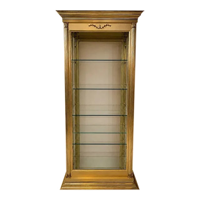 Tall 80-Inch Solid Brass Display Curio Cabinet, by Glober Co Carpentersville Usa For Sale
