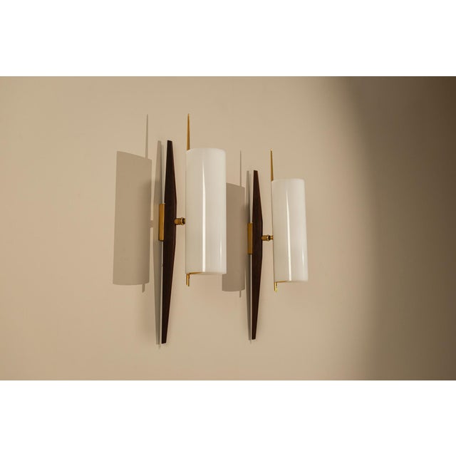 Arlus Wall Lights in Acrylic Glass, Teak and Glass from Arlus, France, 1950s, Set of 2 For Sale - Image 4 of 12