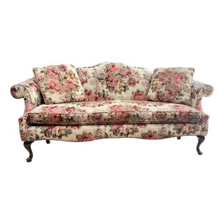 Vintage Floral Humpback Sofa With Carved Claw-and-Ball Feet For Sale