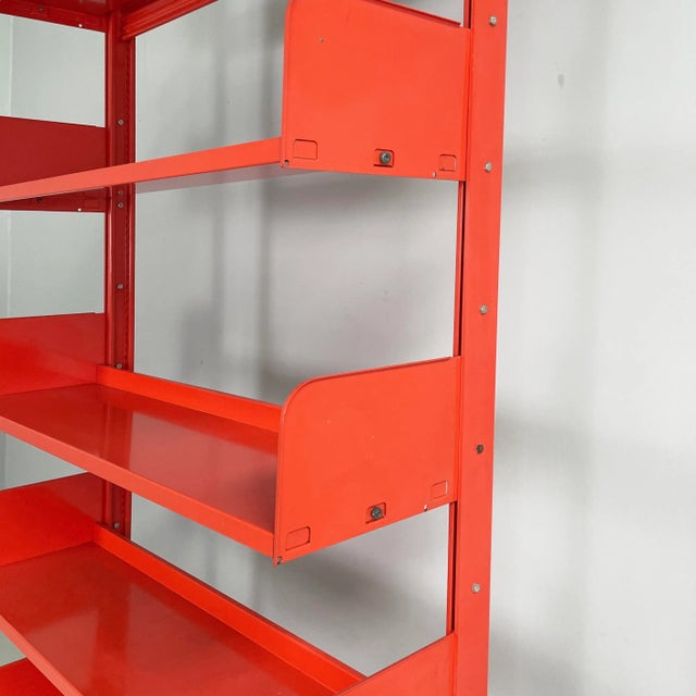 1970s Industrial Modern Italian Orange Metal Bookcase Congresso by Lips Vago, 1970s For Sale - Image 5 of 18