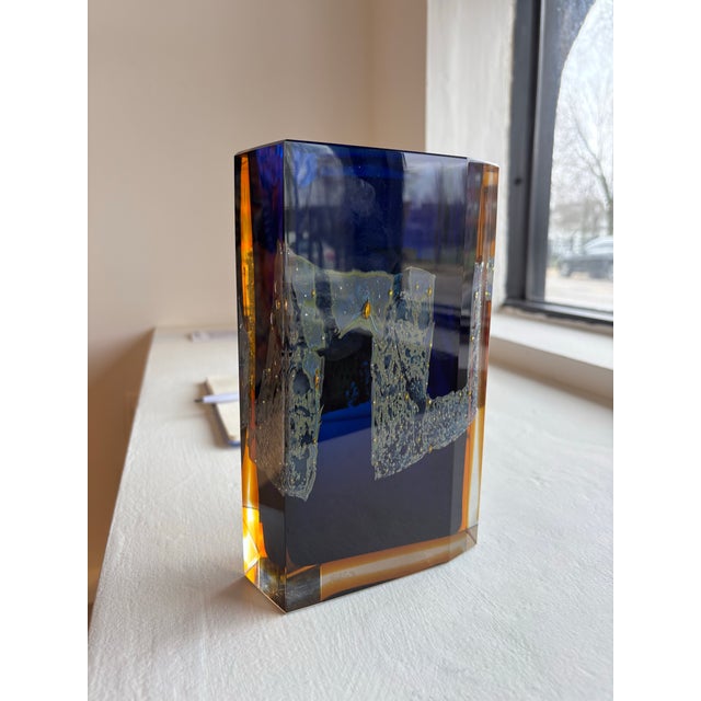 Mid-Century Modern Exbor Czechoslovakia Blue Glass Vase For Sale - Image 3 of 5