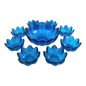 1960s Mid-Century Modern Blenko Luminous Blue Studio Art Glass Bowls - Set of Nine