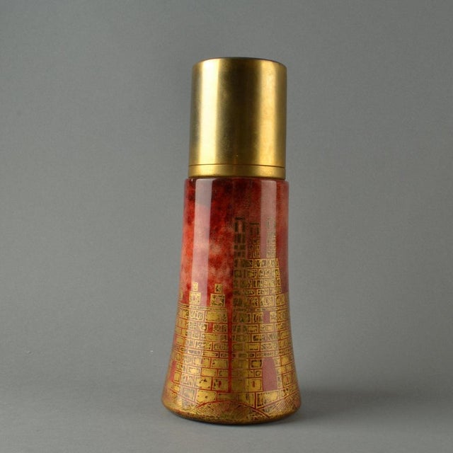 Cocktail Shaker in Red and Gilded Parchment by Aldo Tura, 1950s For Sale - Image 4 of 11