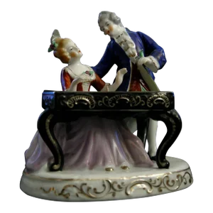 Mid-Century Renaissance Porcelain Piano Woman & Gentleman Courtship Made in Occupied Japan