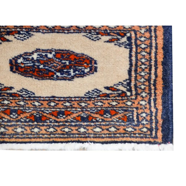 Cream Petite Mid-20th Century Bakhara Rug For Sale - Image 8 of 11