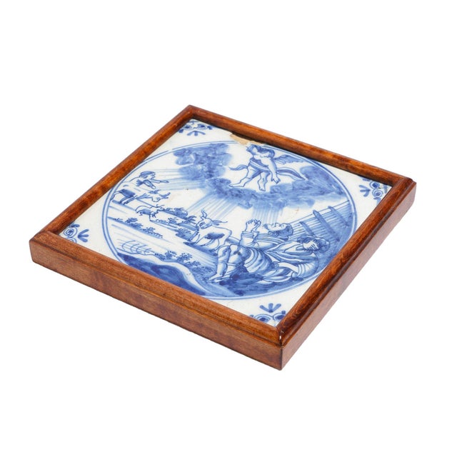 Figurative Framed Delft Tile of the Annunciation, C. 1600's For Sale - Image 3 of 6
