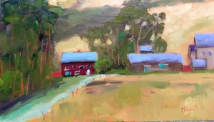 Contemporary Oil Painting Landscape, Bodega Bay Farm, Original Oil