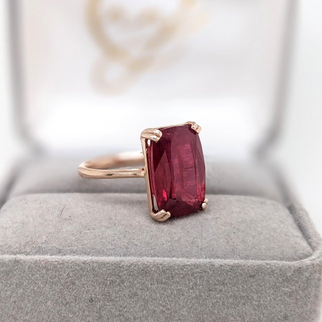 Red 4.8ct Madagascar Ruby Solitaire Ring: Solid 14k Yellow Gold, Emerald Cut, Size 6.75 For Sale - Image 8 of 12