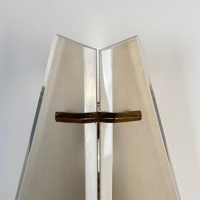 Metal Vintage Model 1943 Wall Lights in Frosted and Bevelled Glass by Max Ingrand for Fontana Arte, 1950s, Set of 2 For Sale - Image 7 of 18