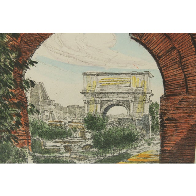 Mid 20th Century Italian Roman Ruins Colored Etching by Sziklay Bela For Sale - Image 11 of 13