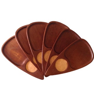 Mid Century Japanese Teak Appetizer Plates - Set/6 For Sale