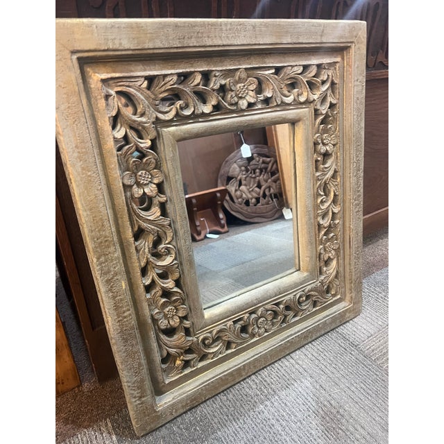 Carved Floral Motif Gold Washed Mirror For Sale - Image 4 of 8