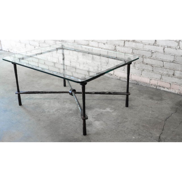 1980s Brutalist Diego Giacometti Style Iron and Glass Coffee Table For Sale - Image 9 of 18