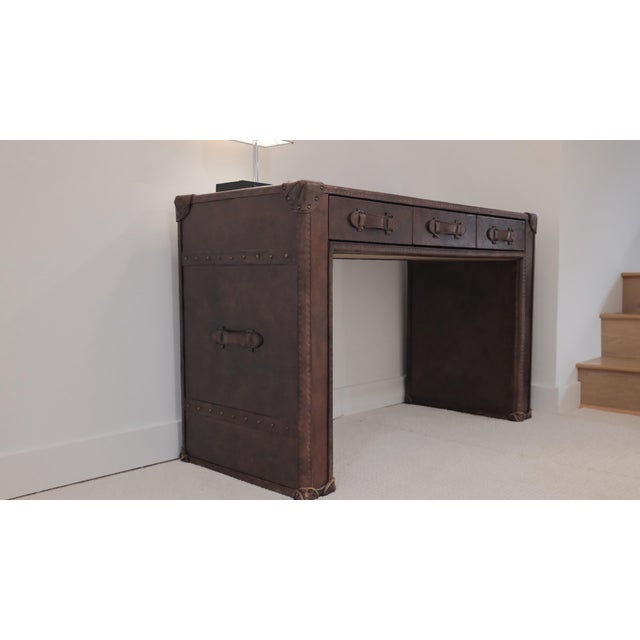 Traditional Vintage Steamer Trunk 3-Drawer Desk by Restoration Hardware For Sale - Image 3 of 12
