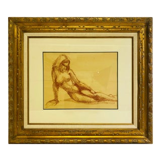 Mid Century Vintage Charcoal on Paper, Female, Nude Study. For Sale