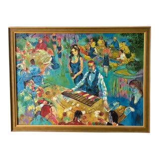 LeRoy Neiman High Stakes Blackjack Vegas Painting on Canvas, American For Sale