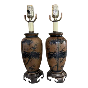 Vintage Chinoiserie Bamboo Motif Lamps - A Pair