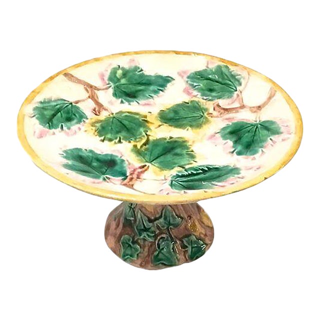 Antique Majolica Leaf Compote Dish For Sale
