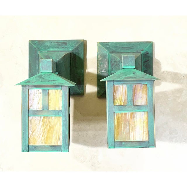 Vintage Style Arts & Crafts Mission Wall Lanterns / Sconces - a Pair For Sale - Image 4 of 11
