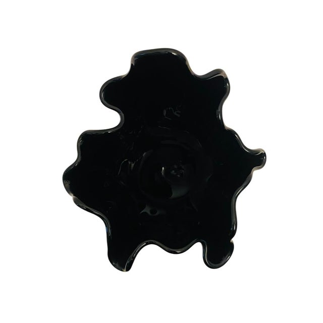 Mid 20th Century Vintage Fenton Thumbprint Hand Painted Handkerchief Black Vase, Signed For Sale - Image 5 of 6