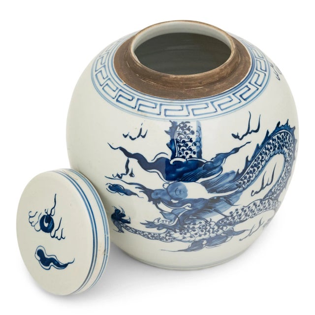 Early 21st Century Chinese Blue & White Dragon Jar For Sale - Image 5 of 6