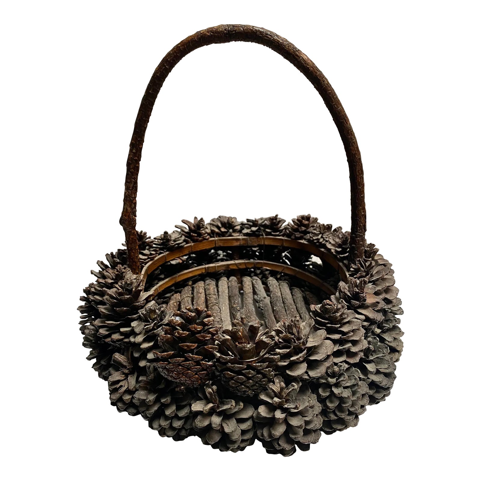 Adirondack Arts and Crafts Hand Made Pine Cone Basket | Chairish