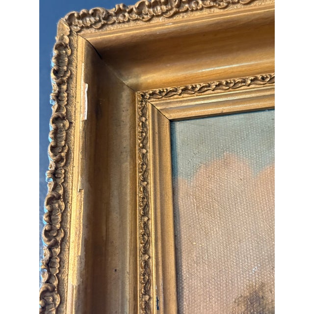Antique Pastoral Landscape Oil Painting in Ornate Gold Frame, Original 19th Century River Scene With Cows, Vintage Fine Art Wall Decor For Sale - Image 9 of 11