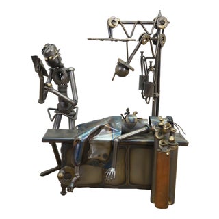 Vintage Handcrafted Metal Art Surgical Scene Sculpture Figurine Doctors Gift 13" For Sale