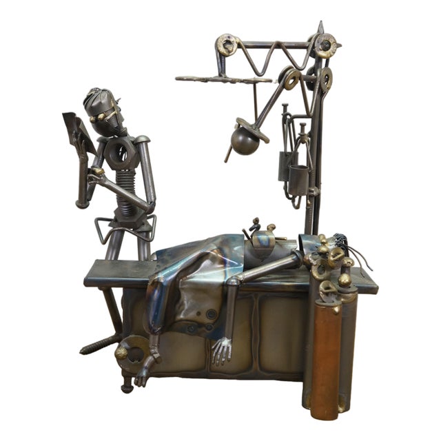 Vintage Handcrafted Metal Art Surgical Scene Sculpture Figurine Doctors Gift 13" For Sale