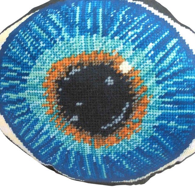 2020s Organic Cotton Sateen "Blue Eye" sculpted pillow, custom, original For Sale - Image 5 of 7