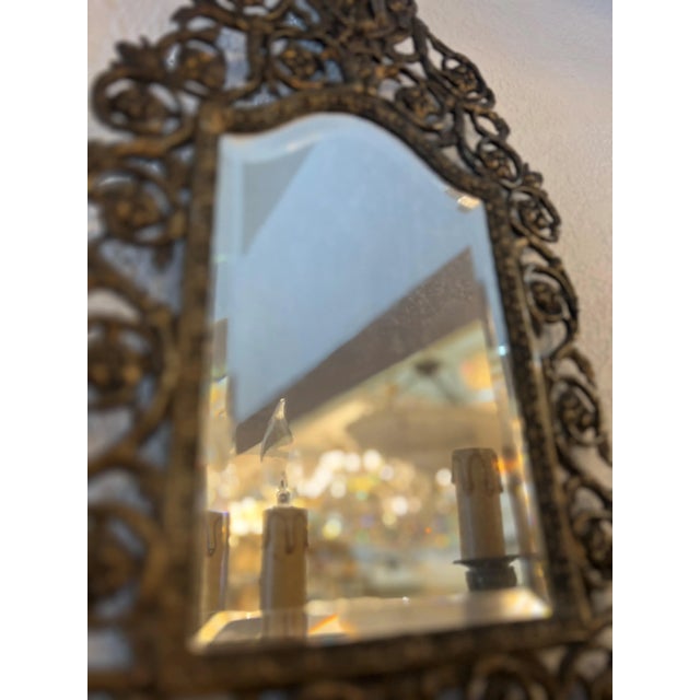 Bradley Hubbard Pair of Late 19th Century American Gilt Bronze & Beveled Mirror Wall Sconces For Sale - Image 4 of 7