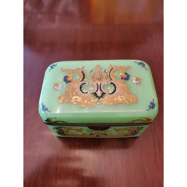 Mid 19th Century Antique Museum Quality Jade Color Opaline Jewelry Box Casket For Sale In Boston - Image 6 of 9