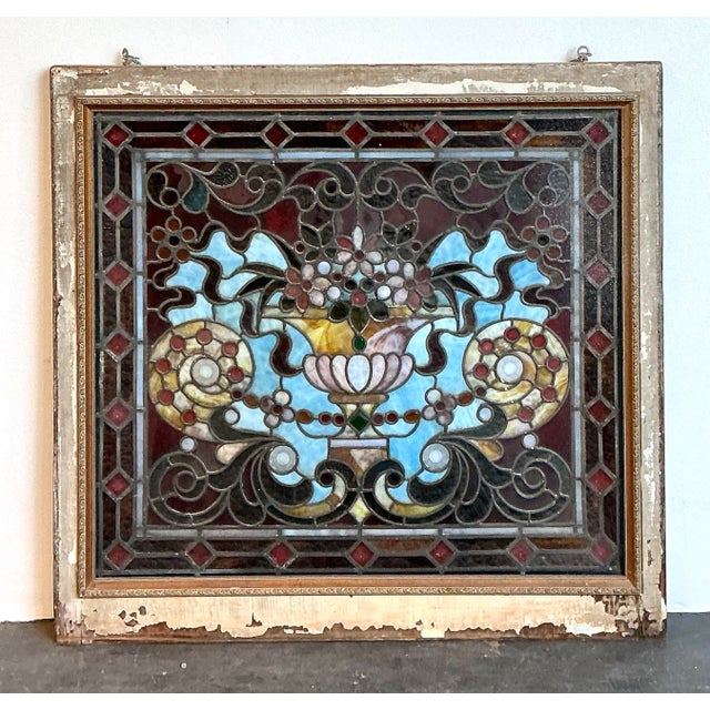 Vintage Framed Stained Glass Window For Sale - Image 12 of 12