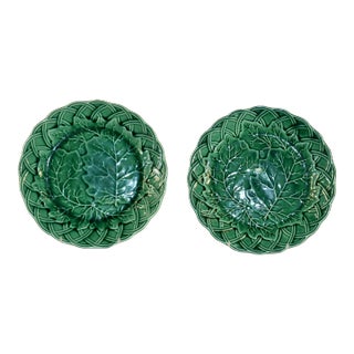 Pair of 19th Century English Majolica Leaf Plates For Sale
