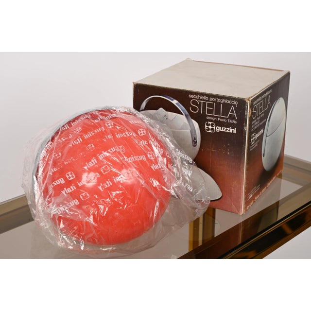 Plastic Mid-Century Italian Orange Plastic Ball-Shaped Ice Bucket from Guzzini, 1970s For Sale - Image 7 of 18