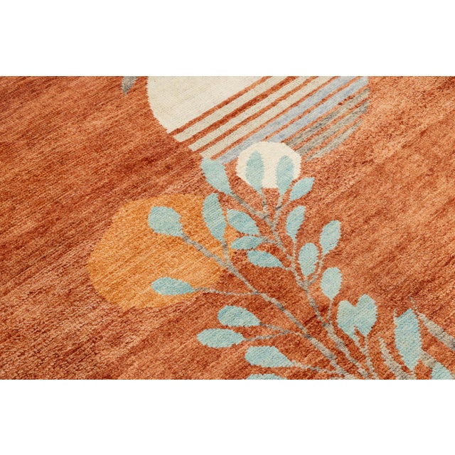 2020s 4x6 Modern Art Deco Hand-Knotted Area Rug Abstract Botanical Rust & Terracotta For Sale - Image 5 of 8