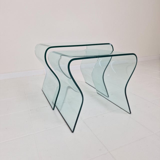 Tango Glass Nesting Table Set by Fabio Di Bartolomei for Fiam Italia, Set of 2 For Sale - Image 4 of 15
