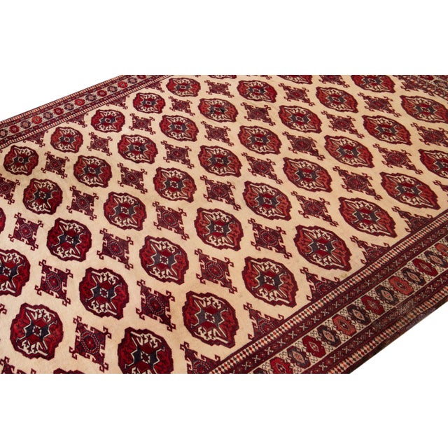 Traditional Vintage Turkish Overdyed Handmade Allover Beige and Red Wool Rug For Sale - Image 3 of 13