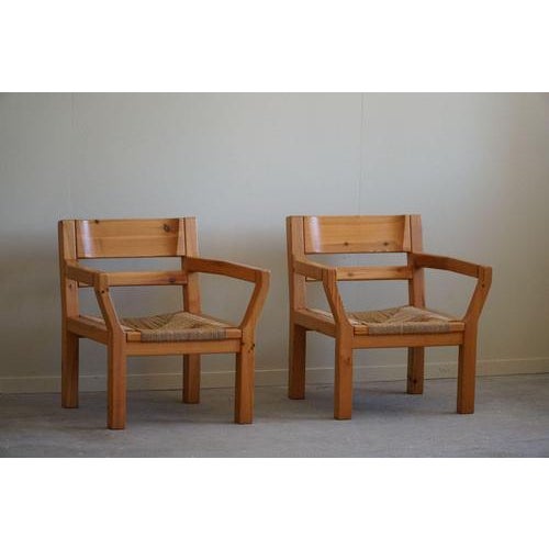 Set of Brutalist Modern Danish Chairs in Pine & Cord from Tage Poulsen, 1972 For Sale - Image 13 of 18