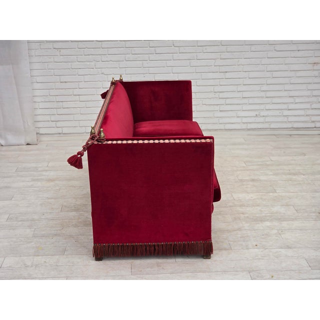 Danish Three-Seater Drop Arm Spanish Sofa in Red Furniture Velour, 1970s For Sale - Image 13 of 18