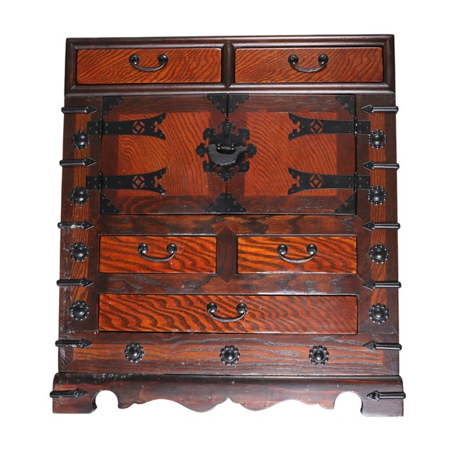 This gorgeous Korean Tansu-style chest with iron hardware features five drawers of various sizes and a spacious central...