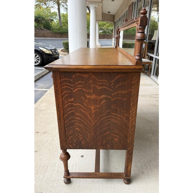 Early 20th Century J.B. Van Sciver Co. Refinished Antique Oak Sideboard With Mirrored Gallery & Turned Legs For Sale In Raleigh - Image 6 of 13