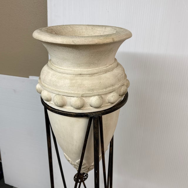 Regency Style Iron Plant Stand + Ceramic Urn, Set of Two For Sale - Image 12 of 12