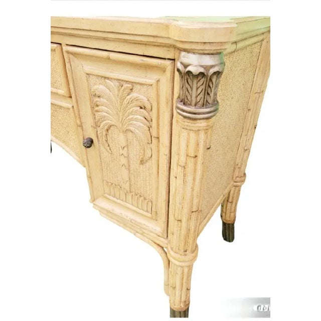 A wonderful large Tropical Coastal regency bamboo and wicker buffet credenza. This is a nice large piece with loads of...
